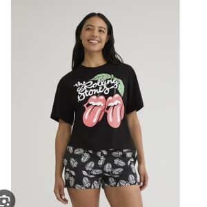 New The Rolling Stones Comfy Elastic Waist Casual Shorts Tongue Cherries 🍒 Plus